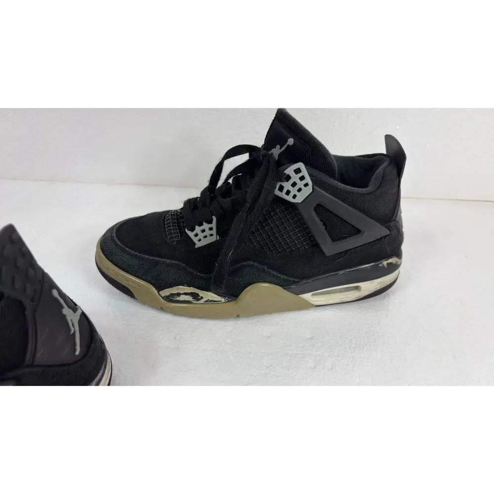 Nike Air Jordan 4 Retro Black Canvas Sneakers Mens Size 8.5